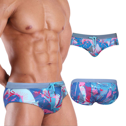 Blue & Pink Tropical Swim Briefs with Pouch